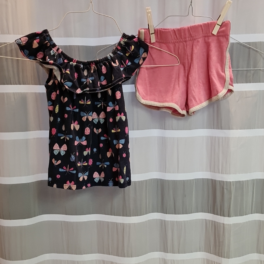 Black Dress With Butterflies and Pink Kids Matching Set